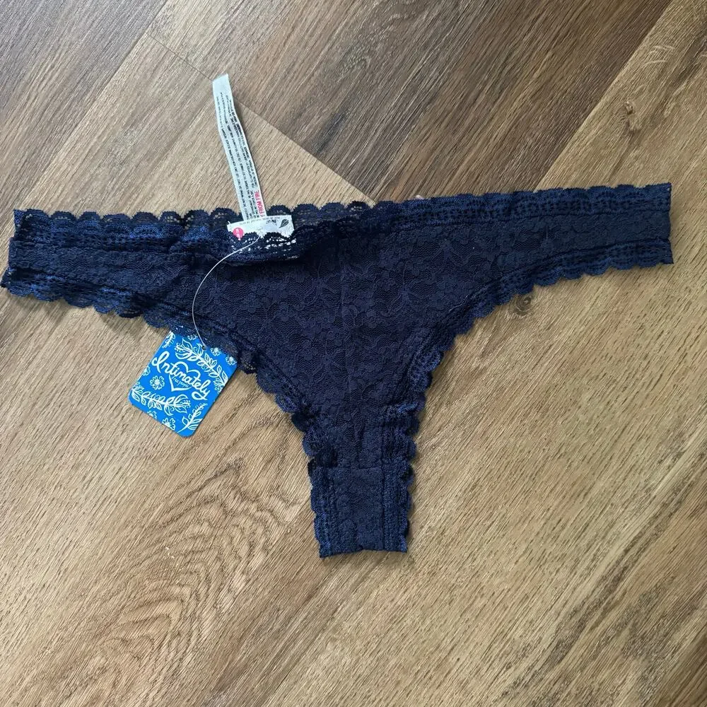 Free People Lace Tanga Thongs in Navy, 2 Pair